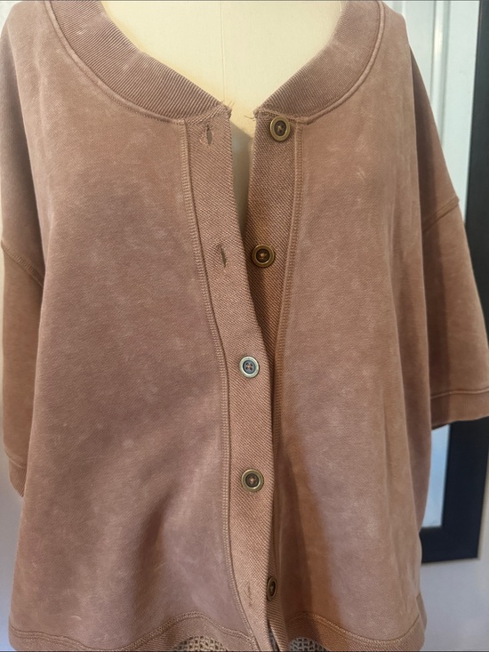 Gilded Intent Tops - Gilded Intent Washed Brown Button-Front Sweatshirt